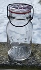 Embossed Erie Lightning Ground Lip Quart Glass Mason Sealer Canning Fruit Jar       