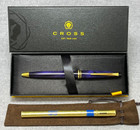 Vtg Cross Radiance Blue black Swirl   22k Gold Trim Ballpoint Pen   Premium Box