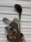 Antique Hickory Wood Shaft Golf Clubs And Vintage Stovepipe Golf Bag
