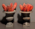 Pair Of Antique Cast Iron Urns Planters - 8 25  Tall