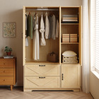 4 Doors Wood Wardrobe W mirror  Freestanding Armoire Closet Cabinet  2 Drawers