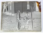 Antique Glass Plate Photo Negative - Curious Toddler Playing W  A  Wagon Wheel