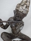 Female Sitting Hindu Statue Whimsical Nude Figure W jewelry Playing Flute 