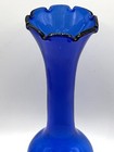 Vintage Cobalt Blue Ruffled Edges Bud Vase Crackled Glass Bottom 8 In Height