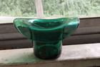 Pontiled Crude Free Blown Pretty Teal Green Glass Hat Toothpick Holder