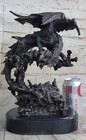 Bronze Dragon Sculpture Statue Figure On Marble Base Signed Original Art Decor