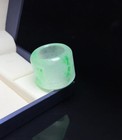 Natural Green Jade Thumb Ring With Floral Inclusions - Antique Archer Pi Disc