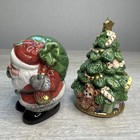 Vintage Fitz And Floyd Salt And Pepper Shakers Hushing Santa Christmas Tree 1992