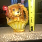 Vintage 1970s Cocker Spaniel Puppy Dog In Basket Red Bow Plastic Hollow Mcm