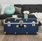 Blue Storage Trunk Wheeled Wooden Footlocker Chest Luggage College Dorm Box 30 
