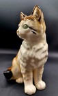Vintage Brown Striped With Green Eyes Ceramic Cat 6 3 4  Japan