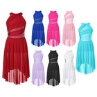 Kids Girls Dancewear Latin Leotard Sequins Dance Dress Ballet Skirt Rhinestone