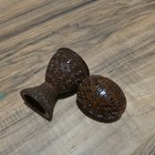 19c antique Victorian Carved Coquilla Nut Flea Trap Pomander Box Egg With Stand