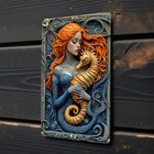Mermaid Metal Wall Sign  8x12 Ocean Fantasy Art With Seahorse  Coastal Decor