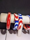 Nos Vintage Lot Of 5 Lucite Bangle Bracelets Red White Blue Swirl