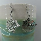 Spiderweb Charm Dangle Earrings Silver Tone Nature Punk Goth Halloween Gift New