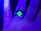 Men s Sterling Uranium Glass Ring Unisex Square Cut Rope Design 925 Silver