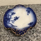 Antique Flow Blue La Belle Wheeling Pottery Dish Platter Scalloped Gold