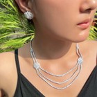 Flower Multi-layer Necklace Earrings Set Silver Plated Cz Engagement Jewelry