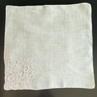 Vintage Linen Handkerchief Madeira Embroidered Pink Monogram B