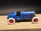 Antique Vintage Style Blue Cast Iron Toy Race Car W Lifting Hood