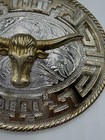 Vtg Texas Longhorn Belt Buckle Steer Head Western Cowboy Metal 2 Tone Brass
