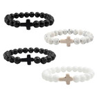 Cross Beaded Bracelet Natural Stone Handmade Men Women Prayer Gift