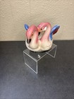 Vtg double Pink Flamingo ceramic Figurine planter trinket Dish mcm