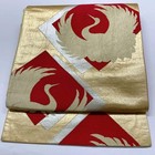 6905  Japanese Vintage Fukuro Obi Belt Kimono Fabric Silk Traditional Gold