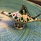 Mini Aladdin Genie Lamp Metal Painted Cloisenne  Trinket With Removable Lid Sj
