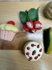 Vintage Handmade Clay rubber Magnets Cake Walnut Fruit Vegetable Mini Food 8pcs