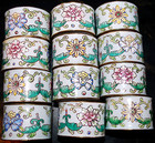 Vtg Set 12 Chinese Canton Enamel Napkin Rings White brass Multicolor Flowers