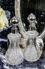Large Pair Crystal Scent Perfume Bottle Silver Antique Victorian Vanity
