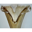 Vtg Mcm Art Glass Vase Blown Freeform Metallic Fleck Footed Pedastal V-shape