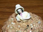 Antique Porcelain Half Doll Pin Cushion W  Victorian Pink Lace Dress