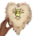 Victorian Style Heart Shaped Pillow Pink Handmade With Antique Lace