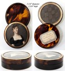 Antique French Empire Portrait Miniature  Woman  Table Snuff Box  Hair Art