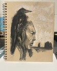 Original Fine Art Native American Indian Crow Charcoal Drawing  Western 9x12