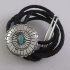 Radiant Stamped Round Sterling Silver   Turquoise Southwestern Bolo Tie