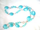Vintage 1960s Blue Moonglow Lucite Glass Graduated Wire Link Costume Necklace 