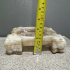 Vtg Carved Polished Onyx Marble Ashtray dish Natural Stone 7    Square Footed Mcm