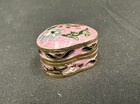 Vintage Enamel Pink Hinged Pill Box   With Flowers