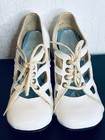 Vtg 60 s Mod Gogo Malings White Faux Leather Cut-out Lace-up Block Heel Shoe 4 5