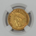 1854  3 Indian Princess Head Gold Piece Certified Ngc Au 55