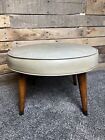 Nice Mid Century Large Naugahyde Round Footstool Ottoman 19 Inches