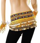 Belly Dance Hip Scarf Skirt Wrap Gold Coins Band Gemstone Velvet 6 Colors 9 3