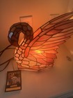 Vtg Pink Stained Glass Dale Tiffany  Swan Bird  Iridescent Night Light Lamp Nwt