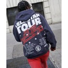 High Street Vintage Hip Hop Flame Graffiti Letter Print Loose   Hooded Sweater