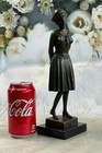 Bronze Art Nouveau Proper Young Lady Marble Base Figurine Sculpture Statue Decor