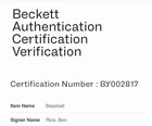 Ben Rice Licensed Beckett Authenticated Signed Manfred Baseball